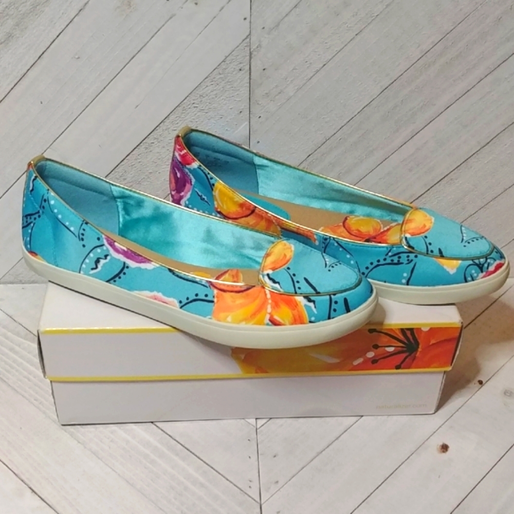 Naturalizer Colorful Floral Satin Fabric Women's Slip-On Shoes 9W